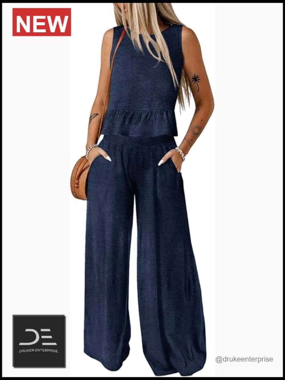 Sleeveless Tank Top Wide Leg Pants 2 Piece Outfit Set